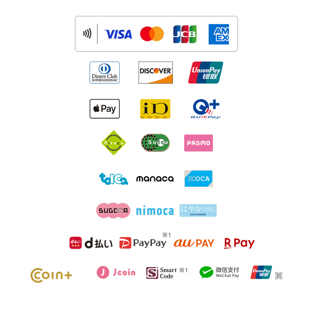 クレジットカード、電子マネー・交通系IC、QRコード決済に対応